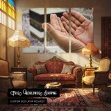 Hands Raised in Prayer at the Kaaba - multi-panel canvas displayed in a classic lounge