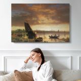 Harbor Scene by Albert Bierstadt - single-panel canvas displayed above a sofa