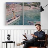 Harbour at Menton by Albert Marquet - two-panel canvas displayed in a reading room