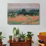 Haystack at Giverny by Claude Monet - single-panel canvas displayed above a console table