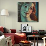 Head of girl with long blonde hair (1923) by Wladyslaw Theodore Benda — room mockup view 22