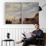 Herdsmen with Cattle by Aelbert Cuyp - two-panel canvas displayed in a reading room