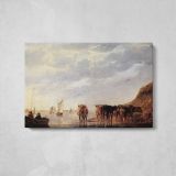 Herdsmen with Cattle by Aelbert Cuyp - single-panel canvas displayed above a console table