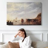 Herdsmen with Cattle by Aelbert Cuyp - single-panel canvas displayed above a sofa