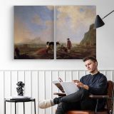 Herdsmen with Cows by Aelbert Cuyp - two-panel canvas displayed in a reading room