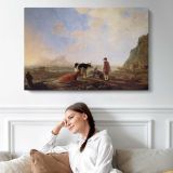Herdsmen with Cows by Aelbert Cuyp - single-panel canvas displayed above a sofa