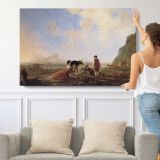 Herdsmen with Cows by Aelbert Cuyp - single-panel canvas shown with a person for scale