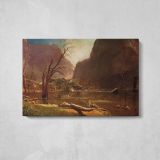 Hetch Hetchy Valley, California by Albert Bierstadt - single-panel canvas displayed above a console table