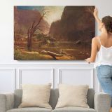 Hetch Hetchy Valley, California by Albert Bierstadt - single-panel canvas shown with a person for scale