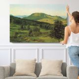 Hill and Dale by Albert Bierstadt - single-panel canvas shown with a person for scale