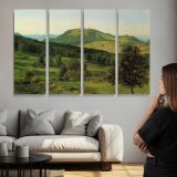 Hill and Dale by Albert Bierstadt - multi-panel canvas displayed above a sofa