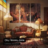 Historical Interior Scene by Adolph von Menzel - multi-panel canvas displayed in a classic lounge