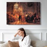 Historical Interior Scene by Adolph von Menzel - single-panel canvas displayed above a sofa