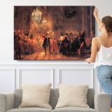 Historical Interior Scene by Adolph von Menzel - single-panel canvas shown with a person for scale