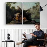 Horse Devoured by George Stubbs - two-panel canvas displayed in a reading room