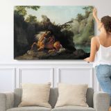 Horse Devoured by George Stubbs - single-panel canvas shown with a person for scale