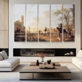 Horse in a River Landscape by Aelbert Cuyp - multi-panel canvas displayed in a modern living room