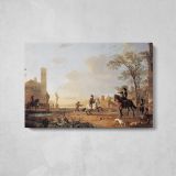 Horse in a River Landscape by Aelbert Cuyp - single-panel canvas displayed above a console table