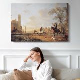 Horse in a River Landscape by Aelbert Cuyp - single-panel canvas displayed above a sofa