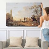 Horse in a River Landscape by Aelbert Cuyp - single-panel canvas shown with a person for scale