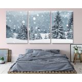 Panoramic Vintage Winter Christmas Village Snow Scene Holiday Framed Canvas - Image 3