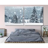 Panoramic Vintage Winter Christmas Village Snow Scene Holiday Framed Canvas - Image 2