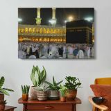 Illuminated Kaaba at Night - single-panel canvas displayed above a console table