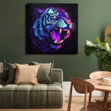 Illustration roaring tiger neon rim light purple wildlife animal — alternate room view