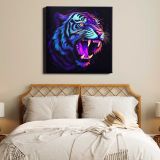 Illustration roaring tiger neon rim light purple wildlife animal — alternate room view