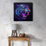 Illustration roaring tiger neon rim light purple wildlife animal — alternate room view
