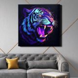 Illustration roaring tiger neon rim light purple wildlife animal — alternate room view