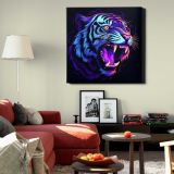 Illustration roaring tiger neon rim light purple wildlife animal — alternate room view