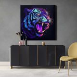 Illustration roaring tiger neon rim light purple wildlife animal — alternate room view