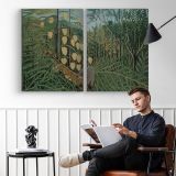 In a Tropical Forest. Struggle Between Tiger and Bull by Henri Rousseau - two-panel canvas displayed in a reading room