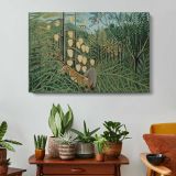 In a Tropical Forest. Struggle Between Tiger and Bull by Henri Rousseau - single-panel canvas displayed above a console table