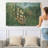 In a Tropical Forest. Struggle Between Tiger and Bull by Henri Rousseau - single-panel canvas shown with a person for scale