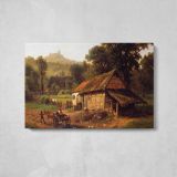 In the Foothills by Albert Bierstadt - single-panel canvas displayed above a console table