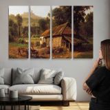 In the Foothills by Albert Bierstadt - multi-panel canvas displayed above a sofa
