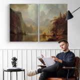In the Mountains by Albert Bierstadt - two-panel canvas displayed in a reading room