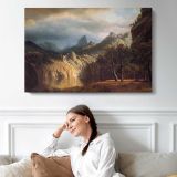 In Western Mountains by Albert Bierstadt - single-panel canvas displayed above a sofa