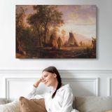 Indian Encampment Late Afternoon by Albert Bierstadt - single-panel canvas displayed above a sofa