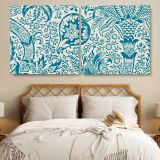 Indian Floral Pattern in Blue and Cream by William Morris — single-panel canvas in a bedroom