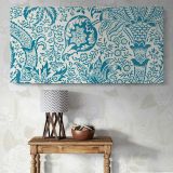 Indian Floral Pattern in Blue and Cream by William Morris — single-panel canvas above a console table