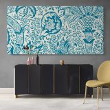 Indian Floral Pattern in Blue and Cream by William Morris — single-panel canvas above a sideboard