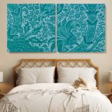 Indian Floral Pattern in Teal by William Morris — single-panel canvas in a bedroom