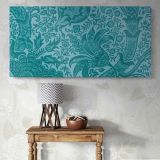 Indian Floral Pattern in Teal by William Morris — single-panel canvas above a console table
