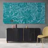 Indian Floral Pattern in Teal by William Morris — single-panel canvas above a sideboard