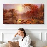 Indian Summer on the Hudson River by Albert Bierstadt — single-panel canvas shown above a seated person