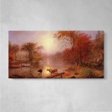 Indian Summer on the Hudson River by Albert Bierstadt — single-panel canvas on a pale wall