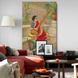 Indian Woman Playing Sitar - Traditional Saree Portrait By Raja Ravi Varma canvas wall art